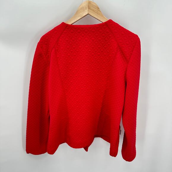 CHICO'S Red Quitled Textured Snap Closure Knit Jacket Blazer // L - Picture 10 of 13
